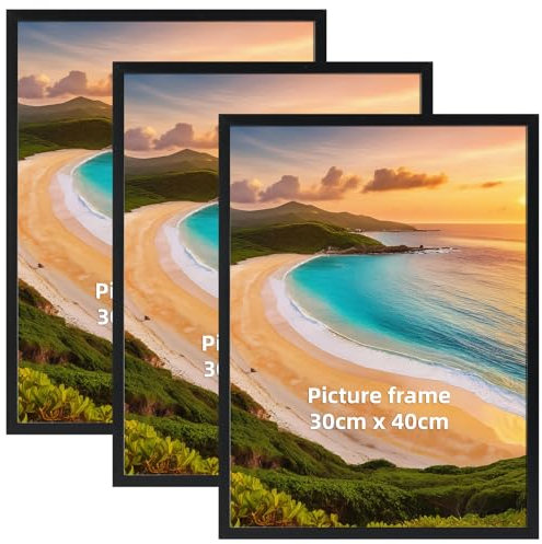 Hoikwo Lot de 3 Cadres 30 x 40 Noir - Cadre Photo Poster 30x40 cm PVC Léger, Pour Certificats, Affiches, Décoration Murale, Multi-Suspension