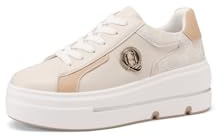 QUEEN HELENA Sneakers Platform Scarpe da Ginnastica con Lacci Glitterati Casual Donna X32-61 (X32-2 Beige, Sistema Taglie Calzature EU, Adulto, Donna, Numero, Media, 38)