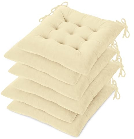 OVOV Kitchen Chair Cushions Set of 6 for Dining Room 15.5x15.5 White | Tufted, Indoor, Chair Pads with Ties, Soft, Crystal Velvet, Square, Multi-quilted, for Dining Kitchen and Office Chairs