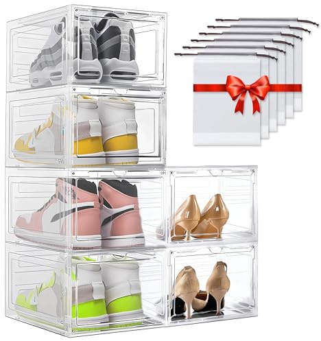 Otto'sFera Cajas Para Zapatos - Organizador Zapatos Plástico, 6 Cajas Almacenaje Plástico Duro Transparente, Zapatero Almacenamiento Apilables Con Puerta Magnética, Organizador De Zapatos Armario.