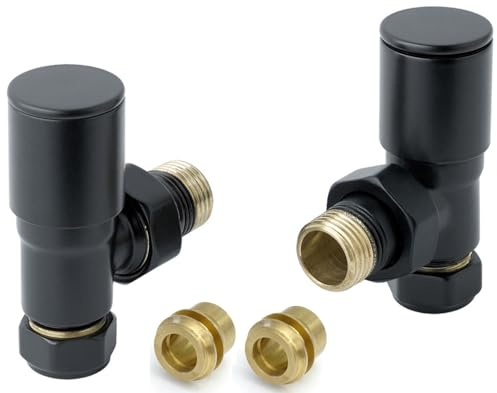 Matt Black Pair of Modern Angled Heated Towel Rail Radiator Valves 8mm Central Heating Taps