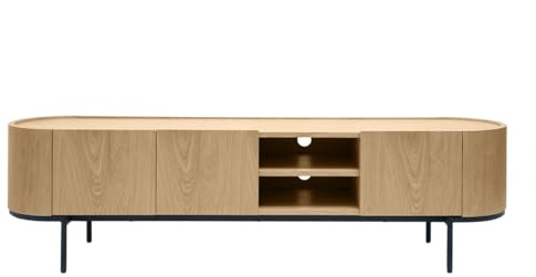 Meuble TV design bois clair et métal noir avec rangements L180 cm SKYE