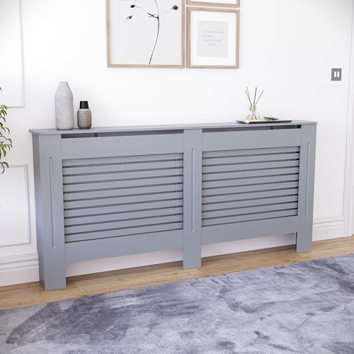 Vida Designs Milton - Cubierta de radiador Extra Grande, Color Gris, Armario de calefacción Moderno con Listones, fácil de Instalar, Ideal para Sala de Estar, Pasillo o baño