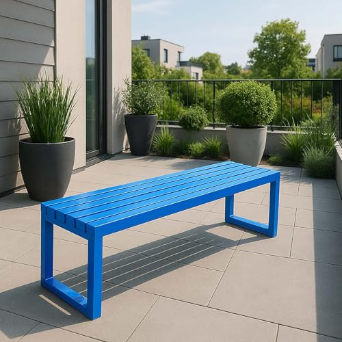 Generisch Gartenbank Metall Wetterfest Parkbank Für 2-4 Sitzer Ohne Rückenlehne Eisenbank Außenterrassenbank 100x40x45cm 120x40x45cm(Blau,150cm)