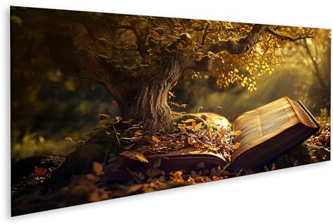 islandburner Bild auf Leinwand Buch Unter Baum Im Herbstlicht Fantasie Wald Szene Bilder Wandbilder Poster