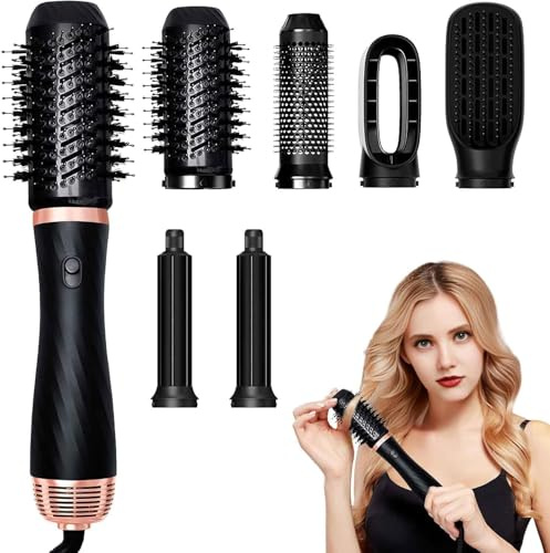Warmluftbürste Rundbürstenföhn, 250℉-410℉ Föhnbürste, 6-in-1 Hairstyler Haartrockner Bürste Einem, Haartrockner Styler Volumizer, Heißluftbürste,Haarglätter Lockenbürste Stylingbürsten Thermobürste