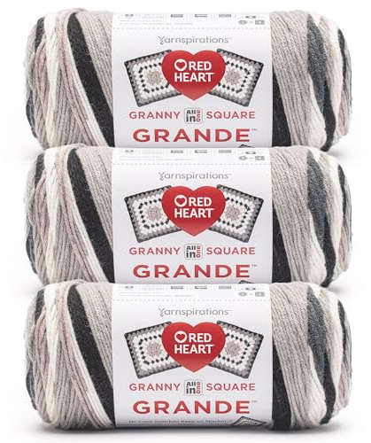 Red Heart All in One Granny Square Grande Sterling Yarn - 3 Pack of 250g/8.8oz - 100% Acrylic - #4 Worsted (Medium) - 440 Yards - Knitting/Crochet