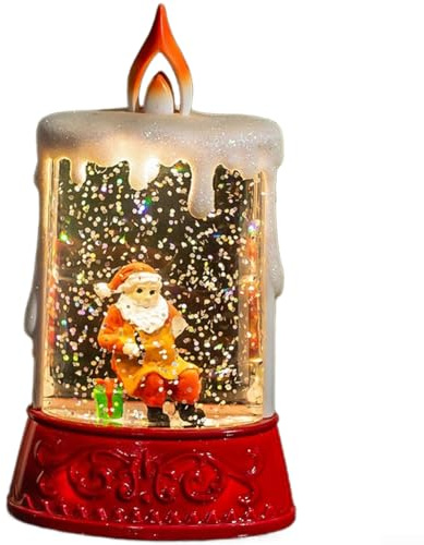 Lampada a candela natalizia a LED riempita d'acqua, ornamento da tavolo con bagliore festivo per la decorazione della casa (regalo vecchio)