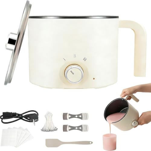 Hoyiyobi 220V Wachsschmelzer, 1.8L Elektrische Wachsschmelztopf mit 253 Zubehörteilen, Kerzenwachs Schmelztopf mit Docht Mehreren Leistungsstufen für Kerzenherstellung & DIY-Bastler