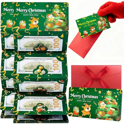 2 Pièces Carte Noel Porte Billet, Idee Carte Cadeau Noel d'Argent, Carte Porte Billet noel, Pliable Christmas Card pour billets de Banque, Coupons, Tickets, Vert