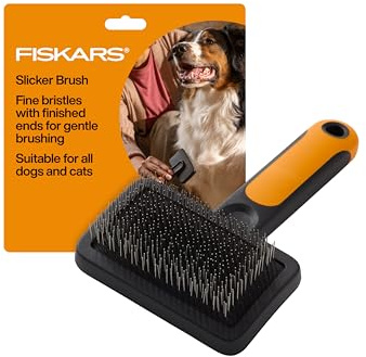 Fiskars Pet Slicker Brush, Cat and Dog Brush for Shedding, Fine Bristles & SoftGrip Handle for Gentle Grooming and Deshedding, Cat and Dog Supplies, 6.5”, Orange/Black