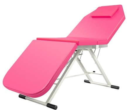 WFIETN - 3 Zonen Klappbar Massageliege, Faltbarer Kosmetikliege, Verstellbare Rückenlehne und Schwanz Spa Beauty Massagestuhl Massagebett mit Kopfstütze für Massagezentren (Rosa)