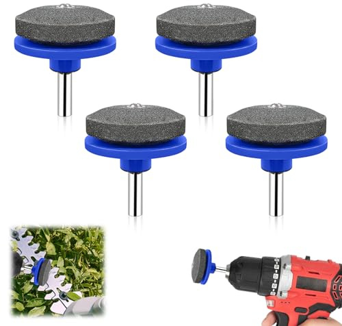 4 Pcs Affûteuse de Tondeuse à Gazon, Aiguiseur Lame Tondeuse, Pierre à Aiguiser Universelle pour Perceuse Électrique et Manuelle, Affûteur Rapide pour Outils de Jardin et Lames Émoussées (Bleu)