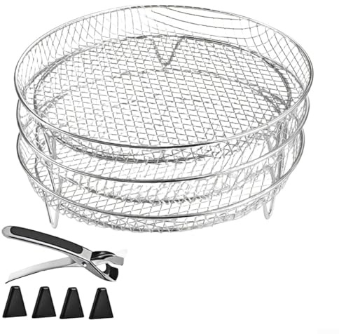 Opatiny 3-Layer Stackable Stainless Steel Mesh Rack Set for Air Fryer, Oven, and Steamer, Square, Silvery