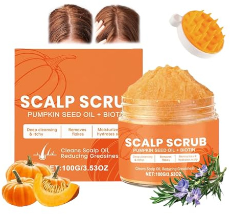 Gommage pour le cuir chevelu, huile de pépins de courge et biotine, avec brosse de massage, hydratation et régulation du sébum, pour femmes (1PCS)