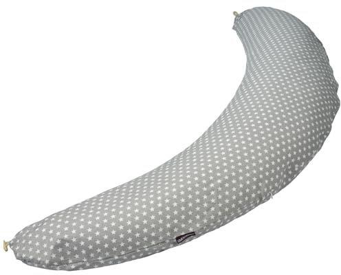 SMOOTHY® XXL Stillkissen Schwangerschaftskissen 100% Baumwolle Grau Sterne | Erholsamer Schlaf & bequemes Stillen, individuell anpassbare Kissenwatte (Selbstbefüllung), waschbares Seitenschläferkissen