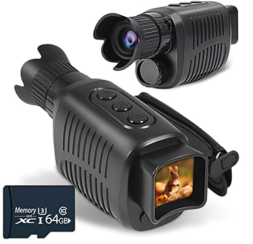 Dispositivo de visión Nocturna, Darkness Dispositivo de visión Nocturna monocular 300 m, telescopio con Zoom Digital 5X infrarrojo HD 1080P, Uso Dual for día y Noche al Aire Libre(with 64g)