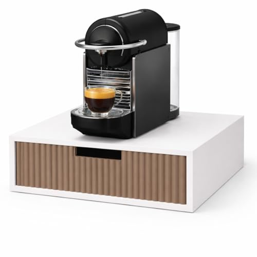 Porta Cialde Bianco con Cassetto e Ripiano Resistente - Organizer in Legno Classico Minimal per Cialde, Capsule e Tisane – Porta Capsule di Design per Caffè – Ideale per Cucina, Ufficio, B&B (tortora)