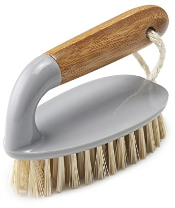 Addis Floor and Tile Scrub Brush Iron Style with Natural Bamboo Handle, Grey & Natural, Grey/Wood, 13 x 5 x 6.5 cm 517671