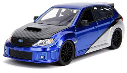 Jada Toys 99514 Fast & Furious Brian's 2012 Subaru Impreza WRX STI, Auto, Tuning-Modell im Maßstab 1:24, mit Spoiler, zu öffnende Türen, Motorhaube und Kofferraum, Freilauf, blau