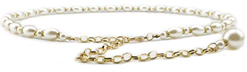 Cheerlife Damen Schmaler mit Perlen Strasssteine Taillengürtel Taillenkette Hüftgurt Kleidgürtel Für Party Hochzeit Kleider Dekoration Weiß
