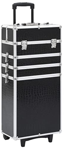 vidaXL Kosmetikkoffer mit Krokoprägung 4 Etagen Ablagen Beauty Case Schminkkoffer Friseurkoffer Schmuckkoffer Trolley Rollkoffer Make up Koffer Alu Schwarz