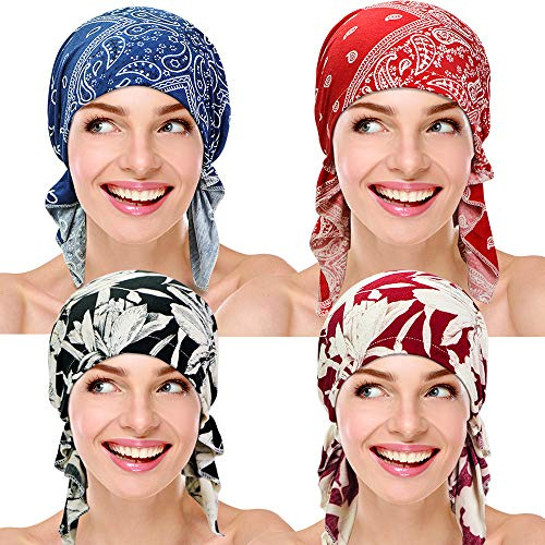 3 Pieces Women Chemo Hat Turban Beanie, Pre-Tied Headwraps Headwear Bandana for Hair Loss