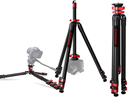 IFOOTAGE Trépied professionnel pour appareil photo standard, robuste, flexible et stable, rotule à 360°, libération de la colonne centrale pour position basse, charge utile maximale 6 kg, 165 cm