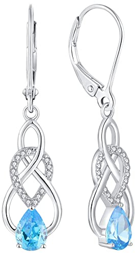 YL Damen Unendlichkeit Keltischer Knoten Tropfen Ohrringe 925 Sterling Silber 12 Geburtsstein Zirkonia Ohrringe