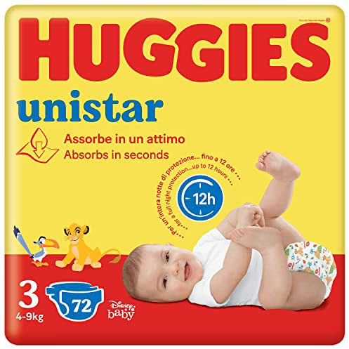 Huggies Unistar Blöjor, Storlek 3 (4-8 kg), Förpackning om 72 blöjor