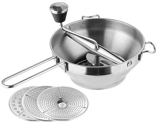 HEMOTON Set Pappa in Acciaio Inox Schiacciapatate Manuale Verdura Schiacciapatate con 3 Dischi Intercambiabili per Fare Marmellate Utensile Cucina per Pappe