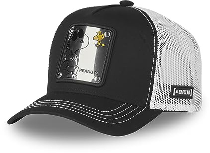 Capslab Snoopy Peanuts Nero Bianco Piastra di Metallo Berretto da Camionista