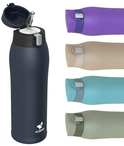AORIN Trinkflasche - 750ml - 18/8 Edelstahl Wasserflasche Auslaufsicher -Trinkflasche mit Strohhalm BPA-Frei | Schule, Sport, Wasser, Fahrrad