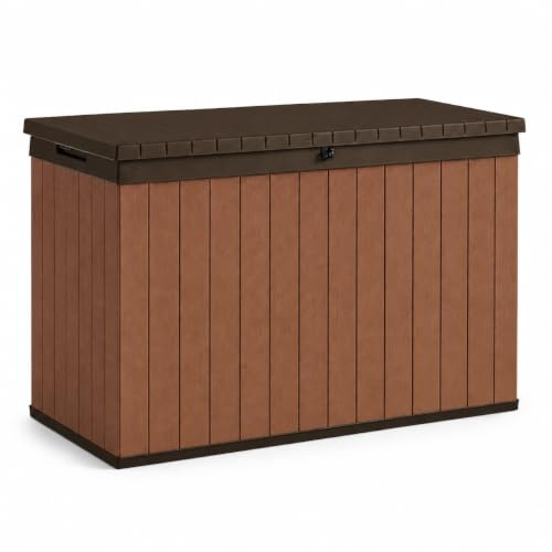 Koll Living Auflagenbox/Kissenbox 662 Liter l 100% Wasserdicht l mit Belüftung dadurch kein übler Geruch/Schimmel l Moderne Holzoptik l Deckel belastbar bis 300 KG (2 Personen) Braun