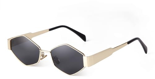 ADEWU Sonnenbrille Damen Gold Vintage Schmale Brille Hexagonal Metallrahmen Retro UV400