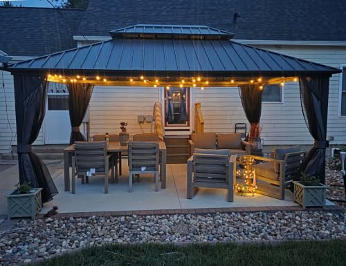 PURPLE LEAF Tonnelle de Jardin Extérieur 4,85 x 3,65 m avec LED Gris Alu | Pergola jardin extérieur, Notice de montage incluse, Résiste aux vents forts, Haute résistance à la neige, Éclairage nocturne