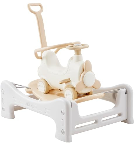 VEVOR Caballo Balancín 5 en 1 para Niños de 1 a 3 Años, Caballo Balancín para Bebé con Trampolín, Tabla de Equilibrio Desmontable, Manija de Empuje y 4 Ruedas Lisas, para Niños de 36 kg, Blanco