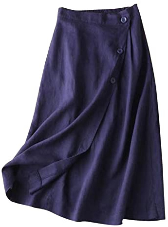 Maxirock Damen Lang Elastizität Rock Maxi Leinen Elegant Outdoor Fashion Faltenrock Sommer Große Größen Trachtenrock Falten Langer Luftiger Sommerrock