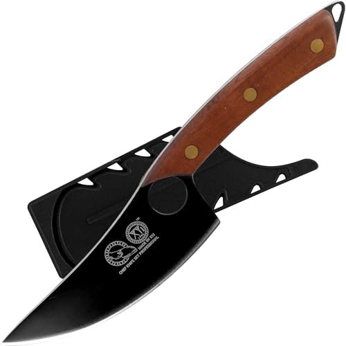 XYJ Küchenmesser mit Scheide, Edelstahl, 5 Zoll, Volltang, Fisch Filetiermesser, Holzgriff, Fleischerbeil für Fleischschneiden, Outdoor Camping BBQ-Messer