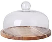 HHeaeR Alzata per Dolci Tortiera Girevole in Legno, Copertura in Vetro, Snack, Pizza, Frutta, Dessert, Tavolo espositore, Vassoio, espositore for Torte con Coperchio Alzata per Torta(A,M)