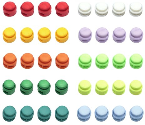 Gsrhzd Kordelstopper, Kordelstopper 2 Loch, 40 Stück, 10 Farben | 6mm Porengröße, Haltbar Antialterung, Runde Nylon Kunststoff Kordelklemme, Kordel Stopper für Hose Mäntel Rucksack Schuh