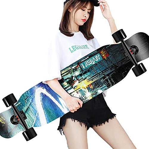 SilteD Longboard für Anfänger, 106,7 cm, für Mädchen, Erwachsene und Jugendliche, komplettes Skateboard, 8 Schichten Ahorn, konkav, Cruiser