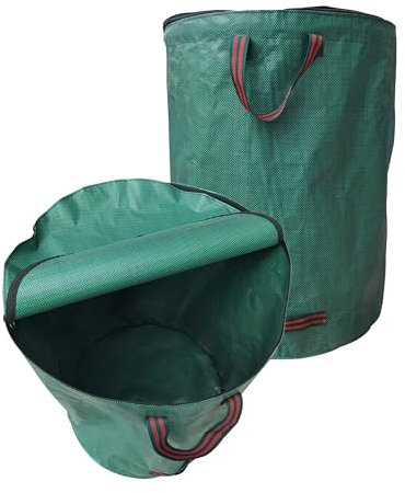 Sacchi da giardinaggio con coperchio 2x 120L – Raccogli foglie da giardino, sacchi per rifiuti pieghevoli con maniglie, impermeabili, in polipropilene, robusti, antistrappo e riutilizzabili