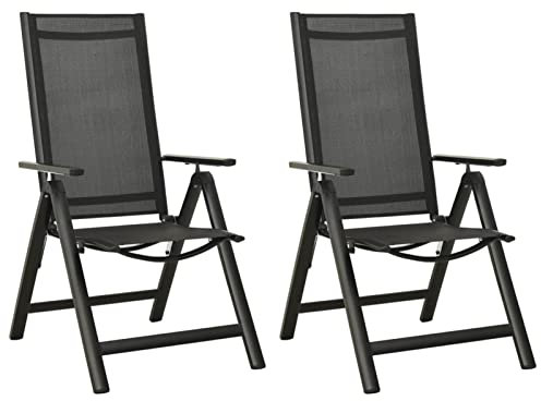 Buzaza Klappbare Gartenstühle 2 STK. Textilene und Aluminium Schwarz TerrassenstüHle Gartenstuhl Klappbar