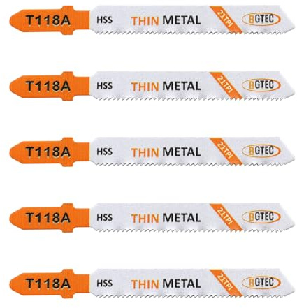 5PCS T Shank Jigsaw Blades Set - BGTEC HSS(M2) Jig Saw Blades for Wood, Plastic and Metal Cutting(T118A)