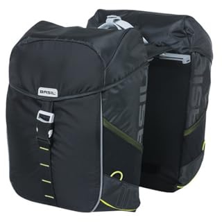 Basil Miles Double Bag MIK - 34L, Schwarz/Lime, Wasserdicht, Inkl. abschließbarem MIK-System, Perfekt für Radtouren und Pendeln