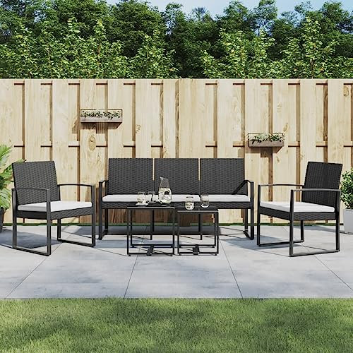 KTHLBRH 5-TLG. Garten-Essgruppe mit Kissen Schwarz PP-Rattan Balkonmöbel-Sets Gartenmöbel-Sets Outdoor-Möbel-Sets Terrassenmöbel-Sets für Terrasse, Garten, Balkon