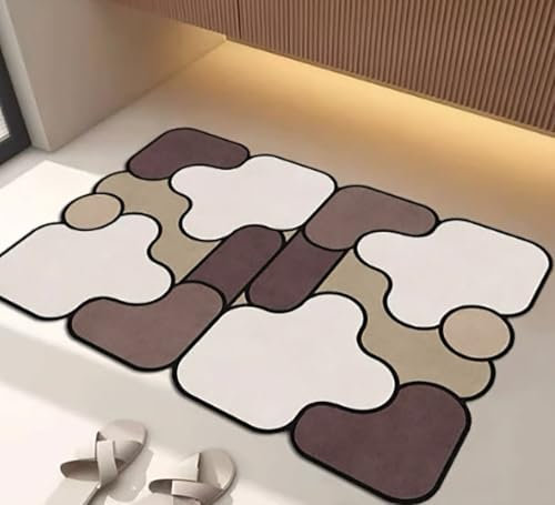 Lukery Alfombra de Diatomita Baño, Patrones Creativos Alfombrilla de Baño Antideslizantes, Súper Absorbente Alfombra de Baño para Bañera, Ducha, Cuarto de Baño y Cocina (Marrón,30x50cm)
