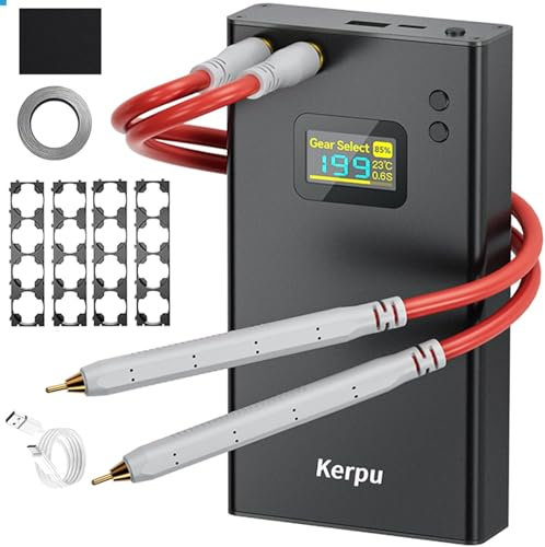 Spot Welder, Kerpu 12000mAh Battery Spot Welder, 2'' LCD Screen Upgraded Enhanced 199 Gears Adjustable Portable Mini Spot Welder with Nickel Sheet & 4X4 Holder for Making Battery Packs (Black)