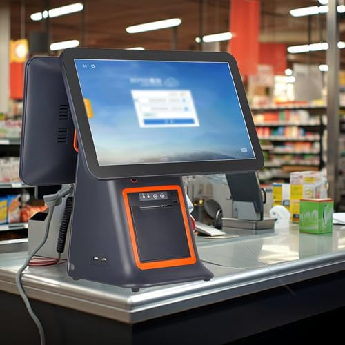 guoyjmm Caisse Enregistreuse à écran Tactile Double écran, Systèmes de Point de Vente PC à écran Tactile de 15.6 Pouces, pour la Vente au Détail, la Restauration, l'hôtellerie,Black